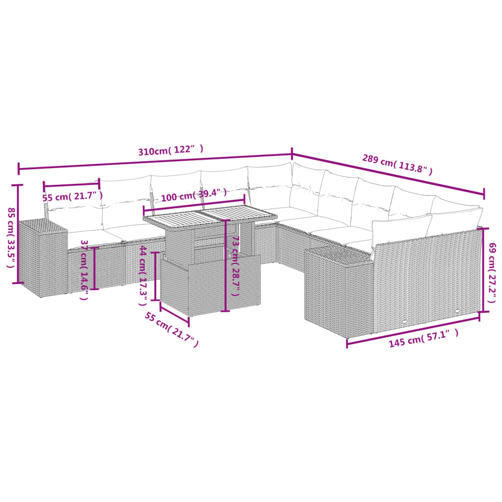 1 Tuinset Met Kussens Poly Rattan