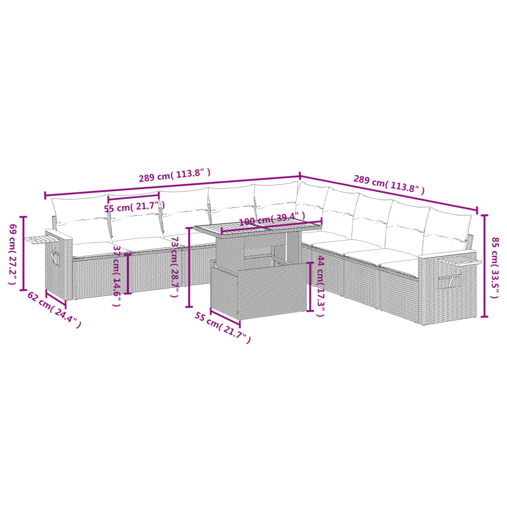1 Tuinset Met Kussens Poly Rattan