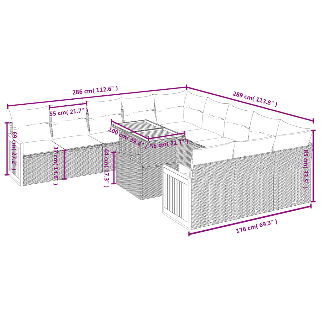 1 Tuinset Met Kussens Poly Rattan