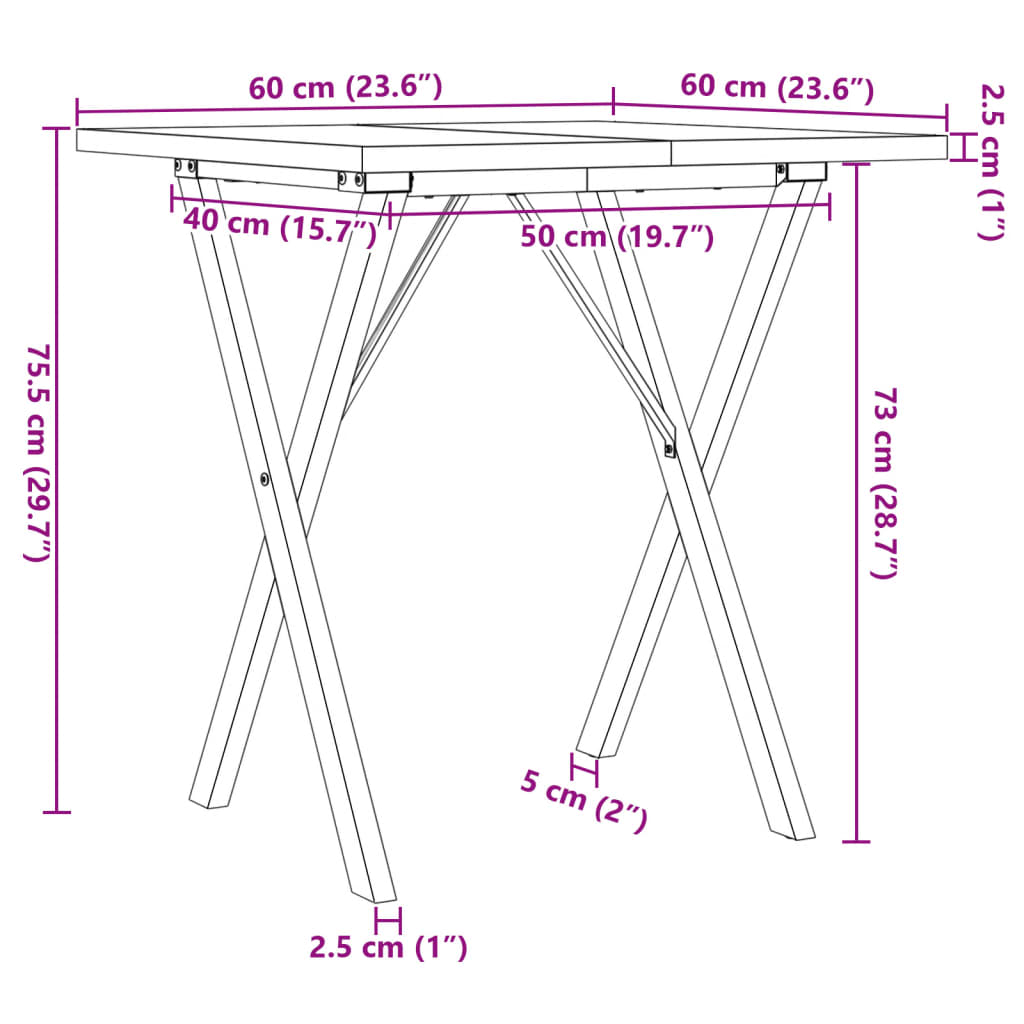 Eettafel 60X60X75,5 Cm Massief Grenenhout En Staal