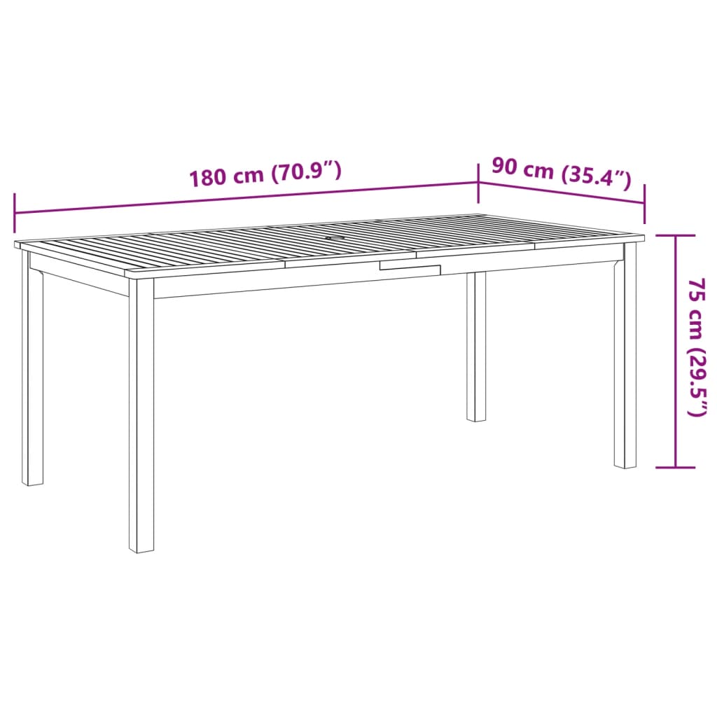 7-Delige Tuinset 180X90X75 Cm Massief Acaciahout