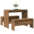 3-Delige Eettafel En Bankenset Bewerkt Hout