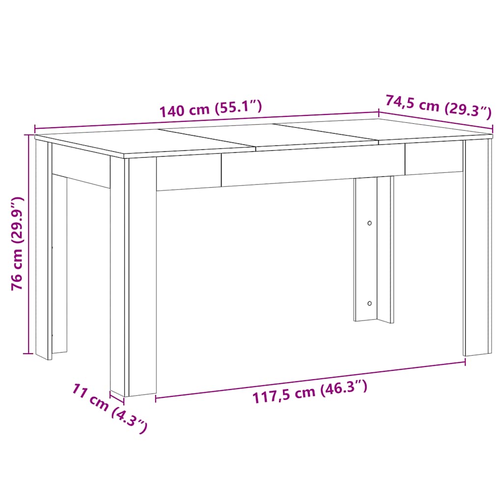 Eettafel 140X74,5X76 Cm Bewerkt Hout
