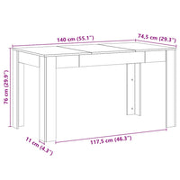 Eettafel 140X74,5X76 Cm Bewerkt Hout