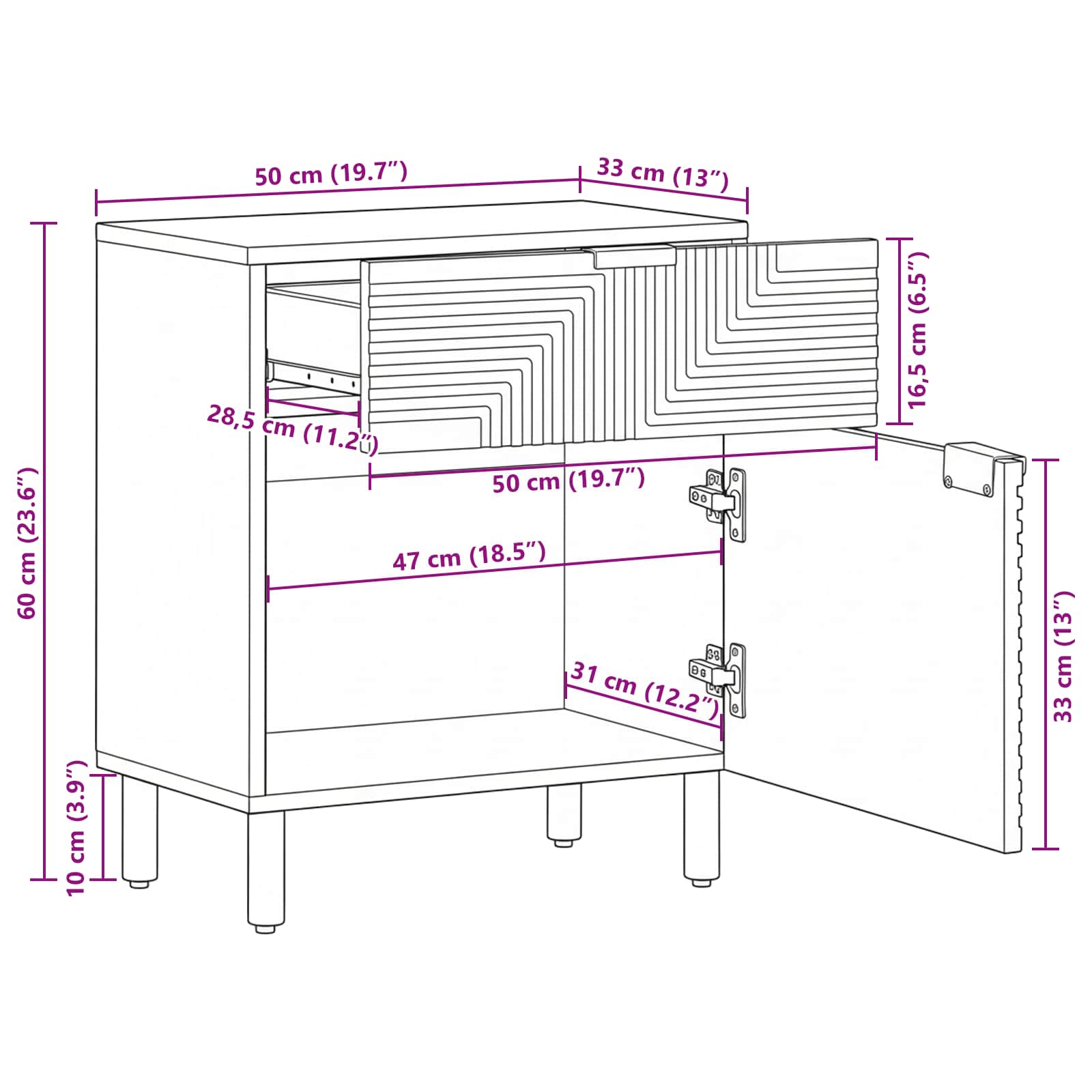 Bed Kast Bruin 50 X 33 X 60 Cm