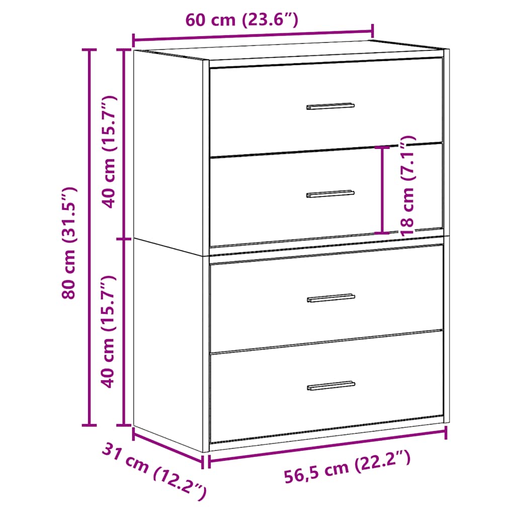 Kasten Met 2 Lades 60X31X40 Cm Bewerkt Hout