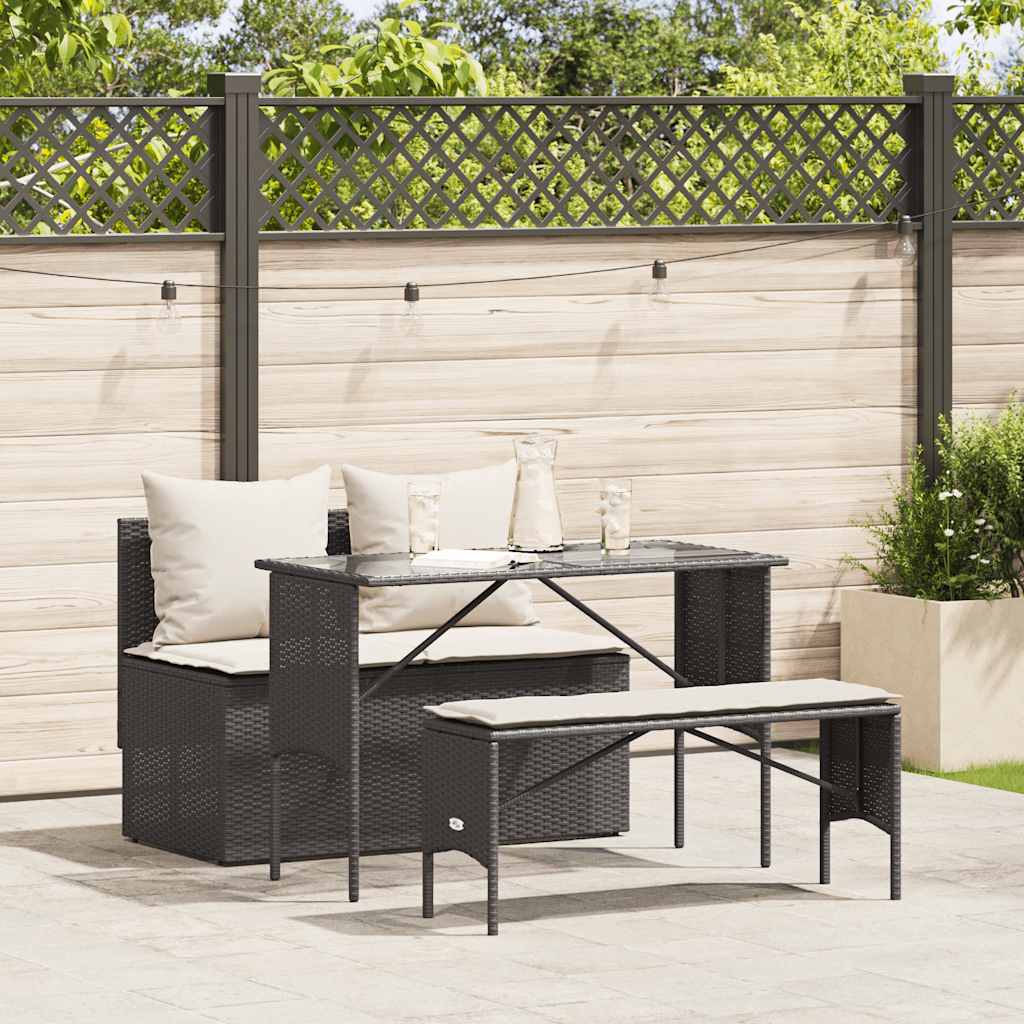 3-Delige Tuinset Met Kussens Poly Rattan