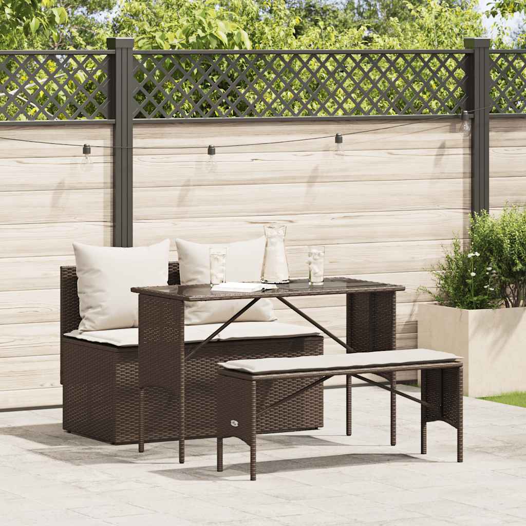 3-Delige Tuinset Met Kussens Poly Rattan