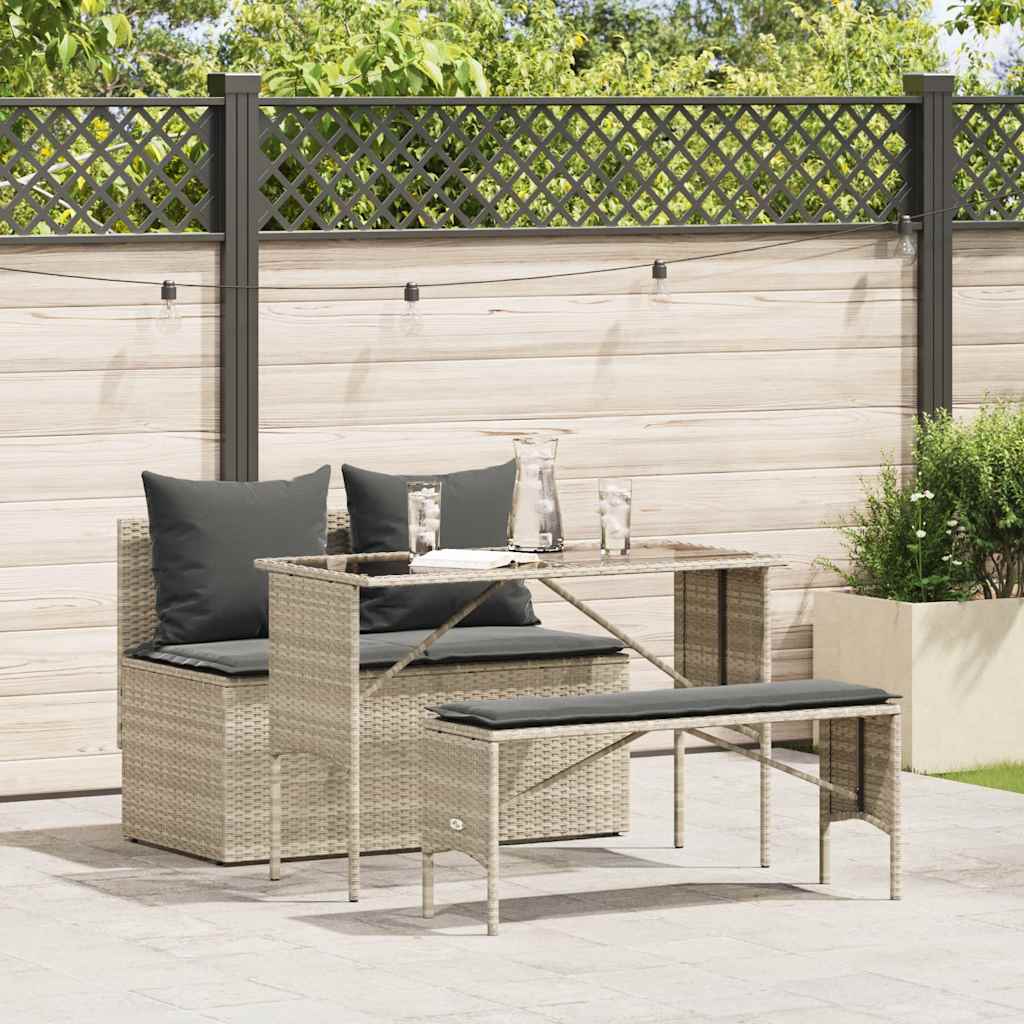 3-Delige Tuinset Met Kussens Poly Rattan
