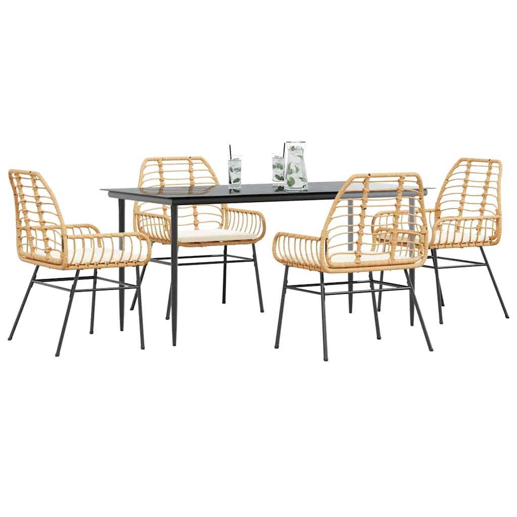 5-Delige Tuinset Met Kussens Poly Rattan Glas