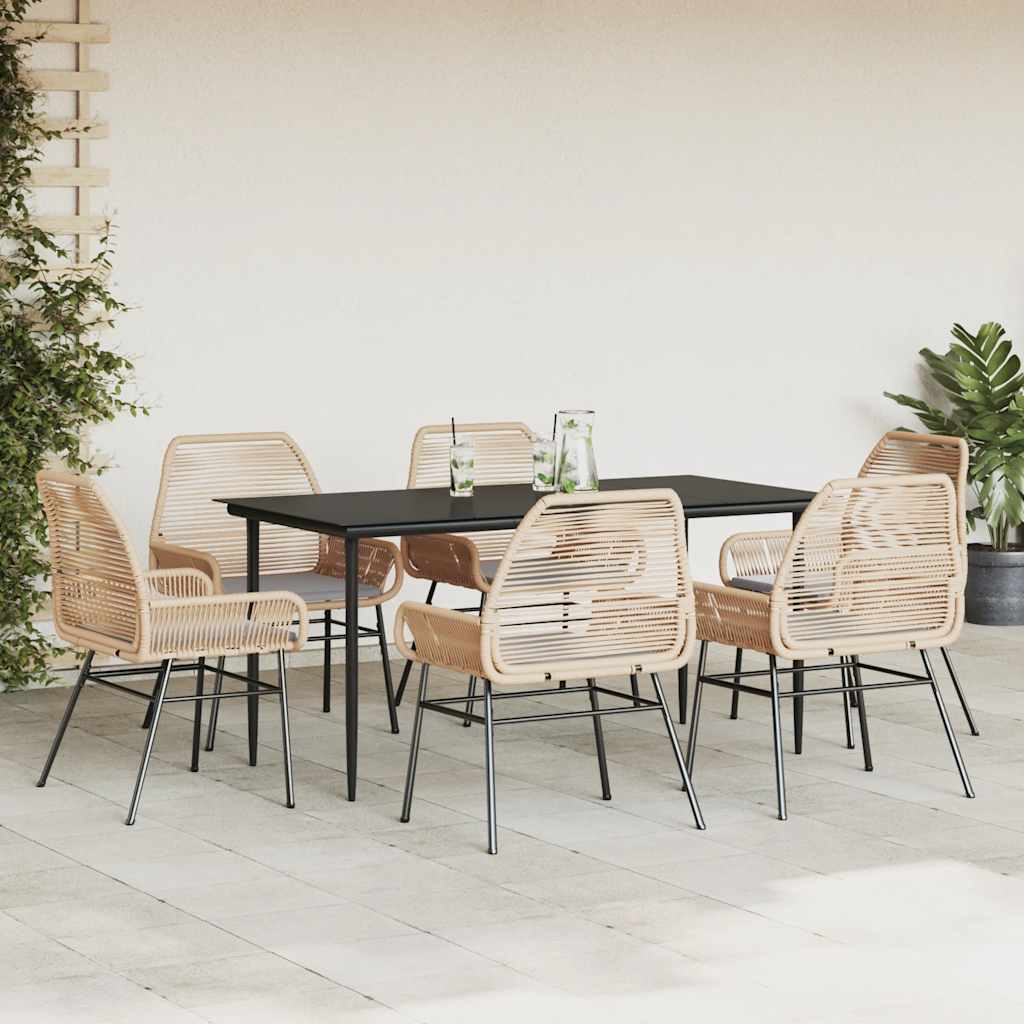 7-Delige Tuinset Met Kussens Poly Rattan Glas
