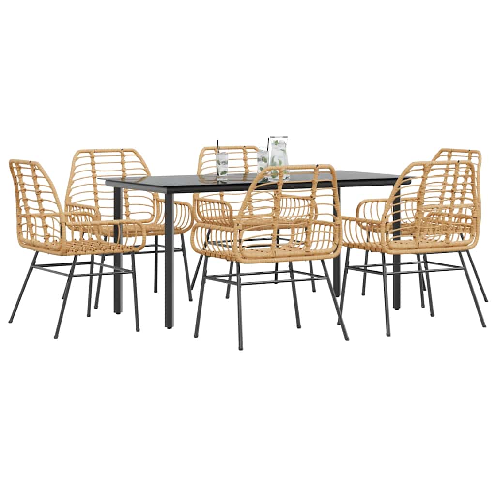 7-Delige Tuinset Met Kussens Poly Rattan Glas