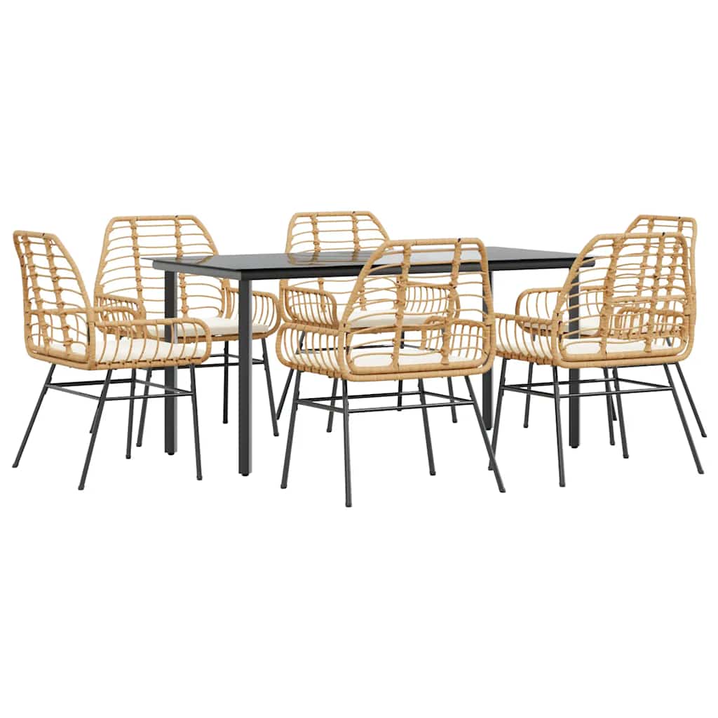 7-Delige Tuinset Met Kussens Poly Rattan Glas