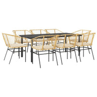 9-Delige Tuinset Met Kussens Poly Rattan Glas