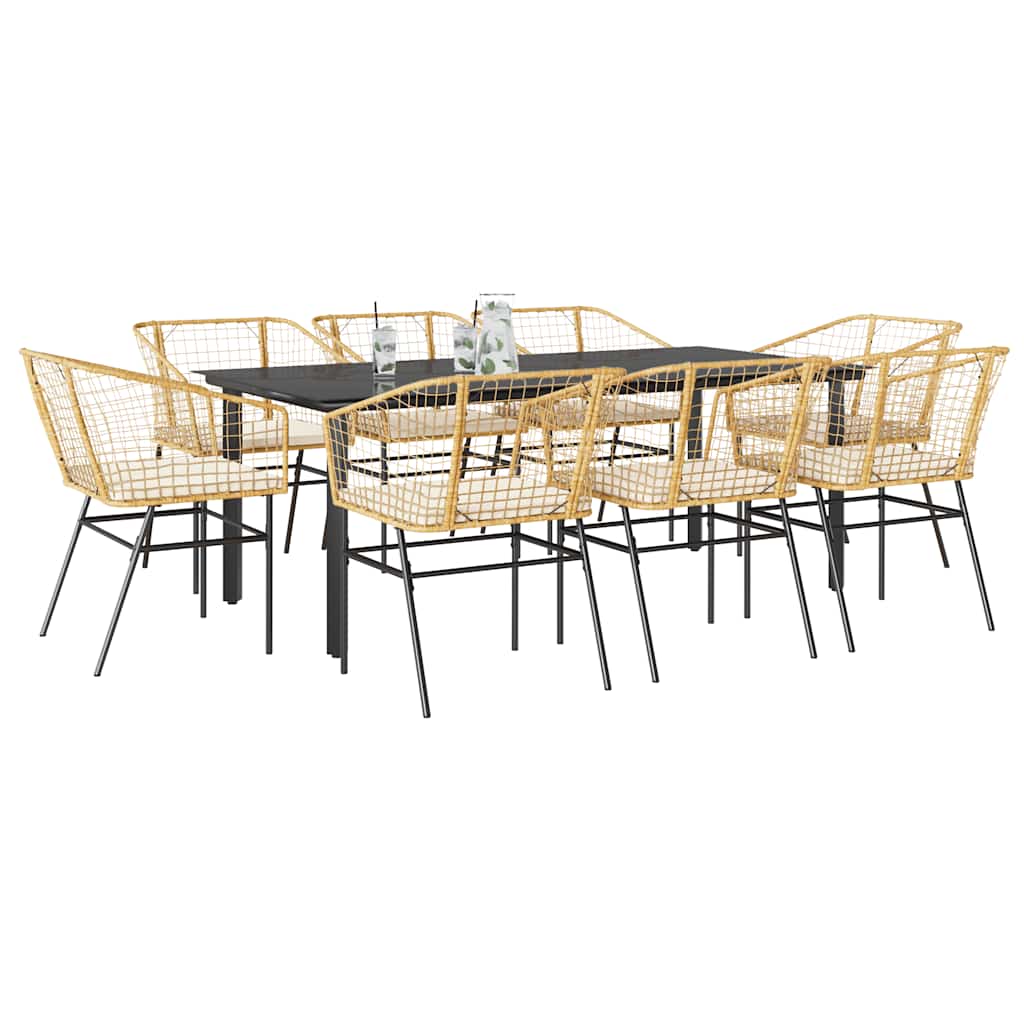 9-Delige Tuinset Met Kussens Poly Rattan Glas