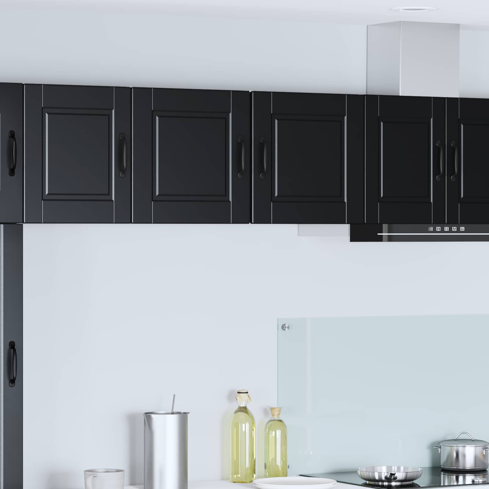 Wand Glas Kasten Porto Bewerkt Hout Zwart