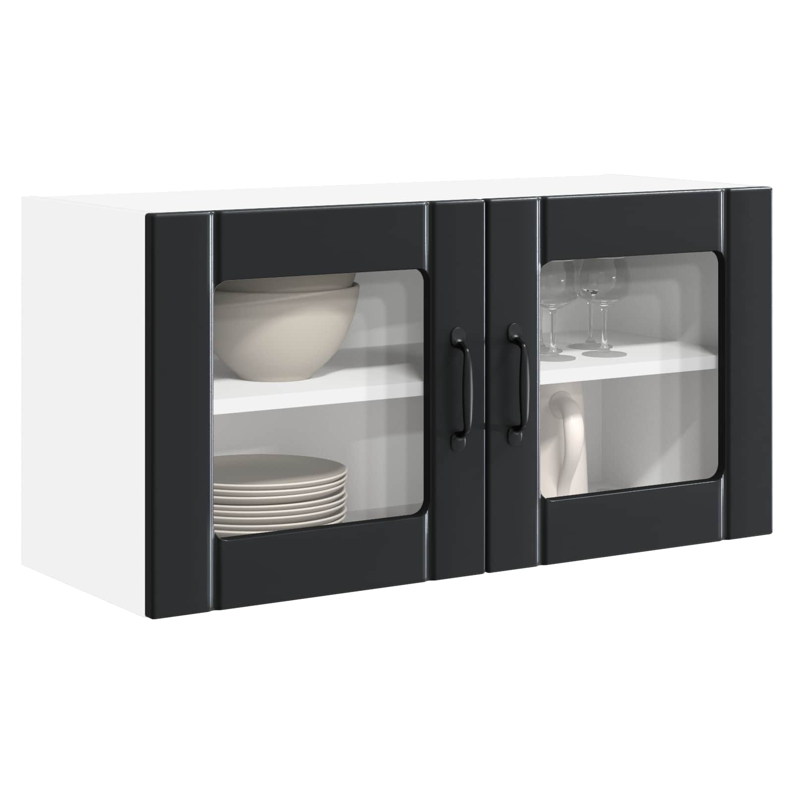 Wand Glas Kasten Porto Bewerkt Hout Zwart