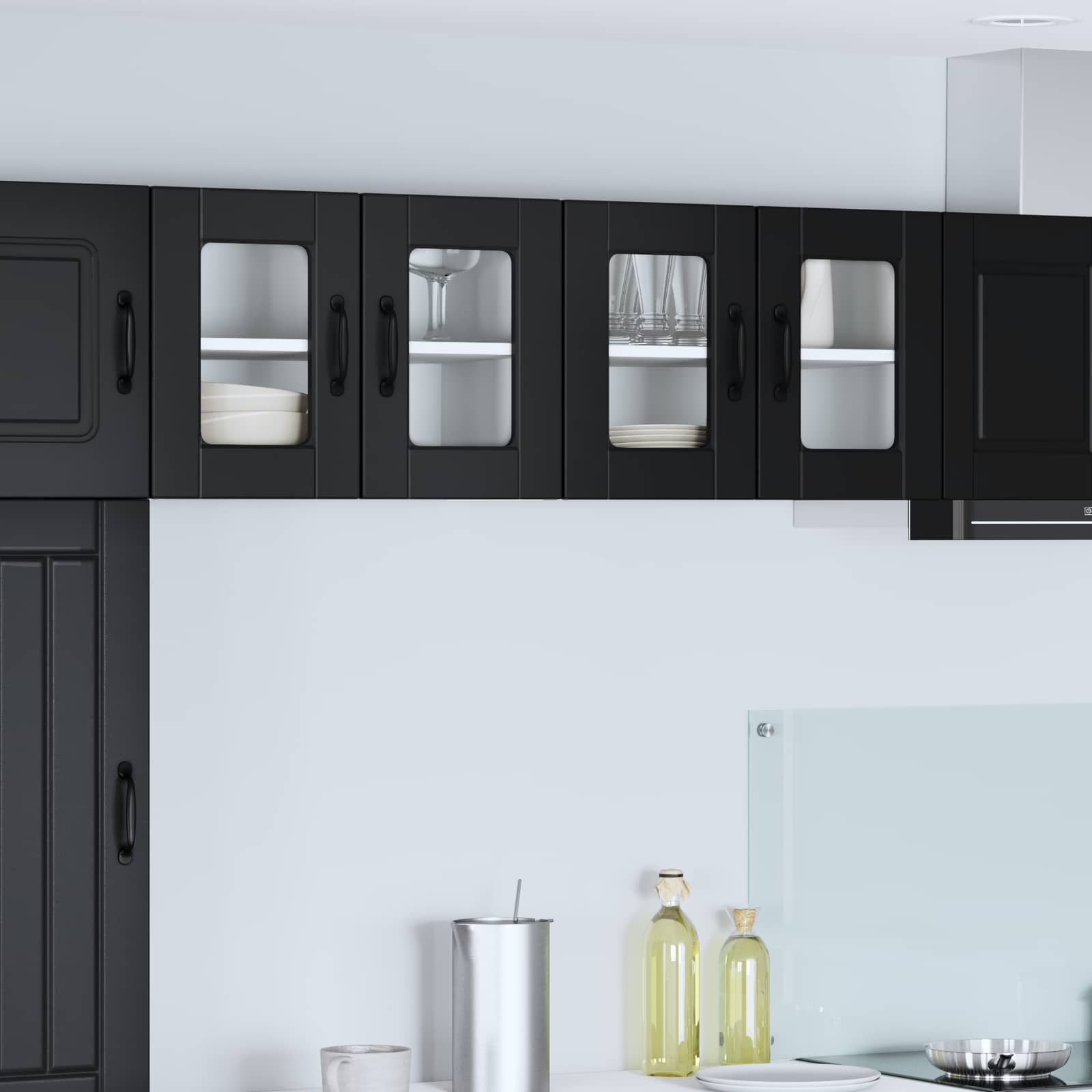Wand Glas Kasten Porto Bewerkt Hout Zwart