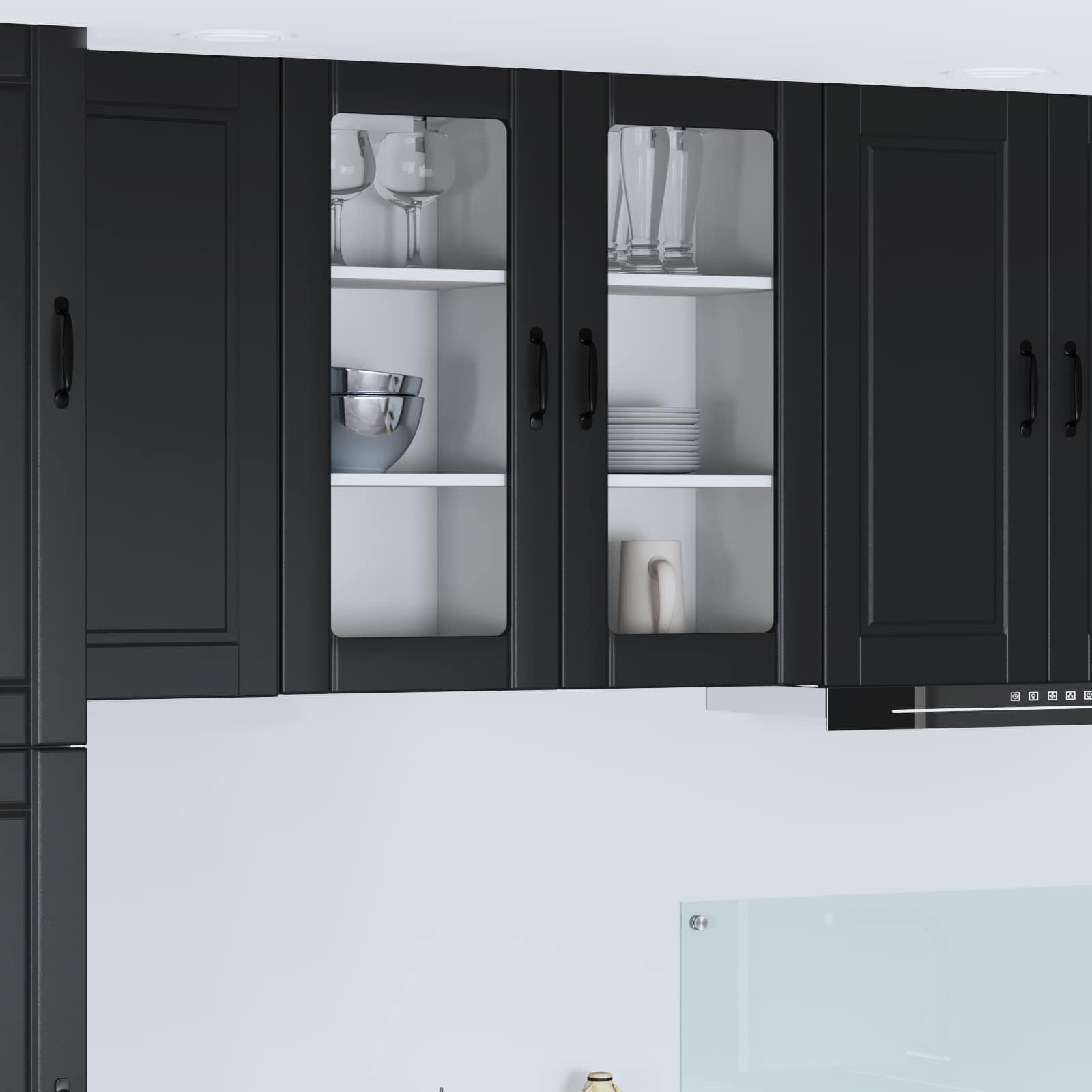 Wand Glas Kasten Porto Bewerkt Hout Zwart