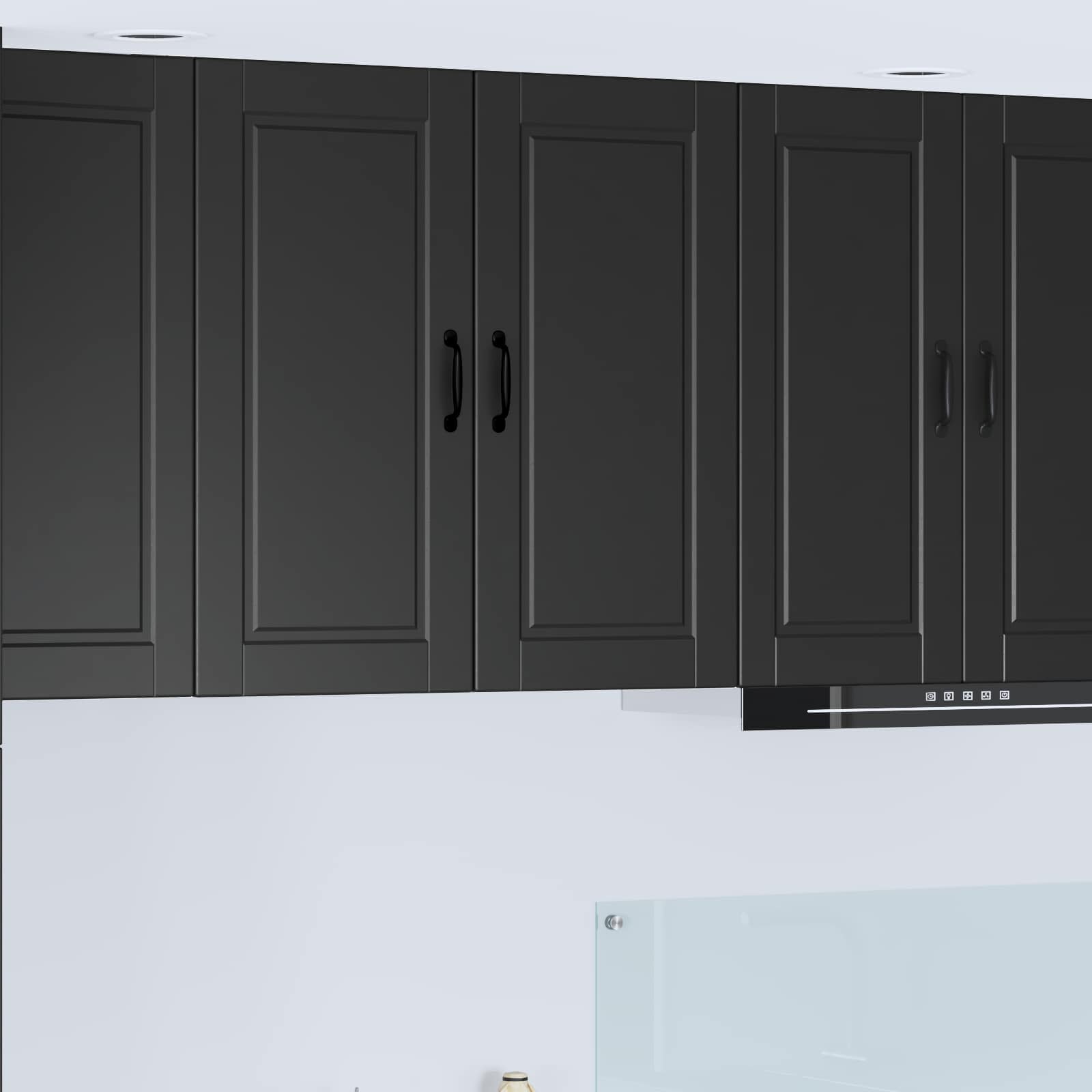Wand Glas Kasten Porto Bewerkt Hout Zwart
