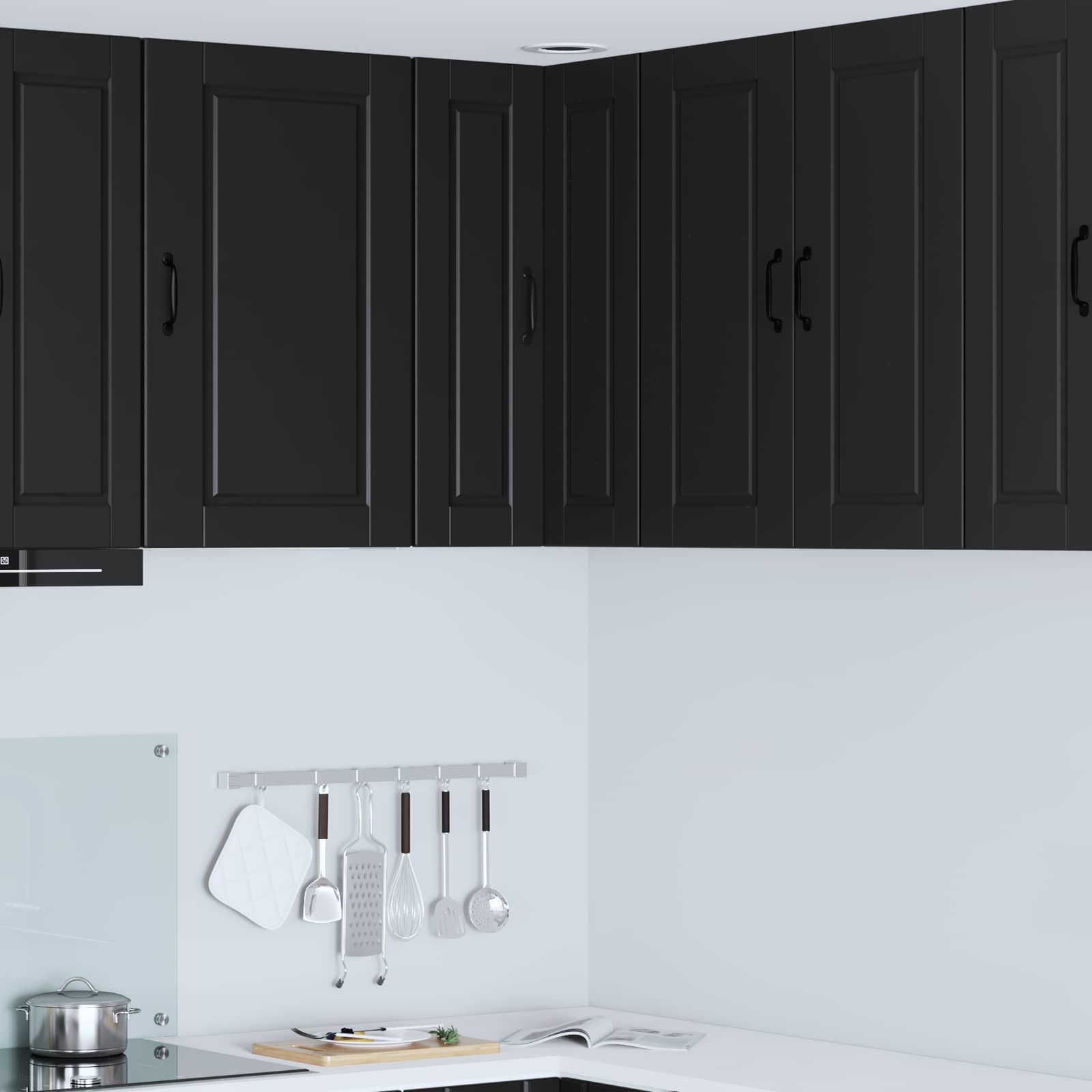Wand Glas Kasten Porto Bewerkt Hout Zwart