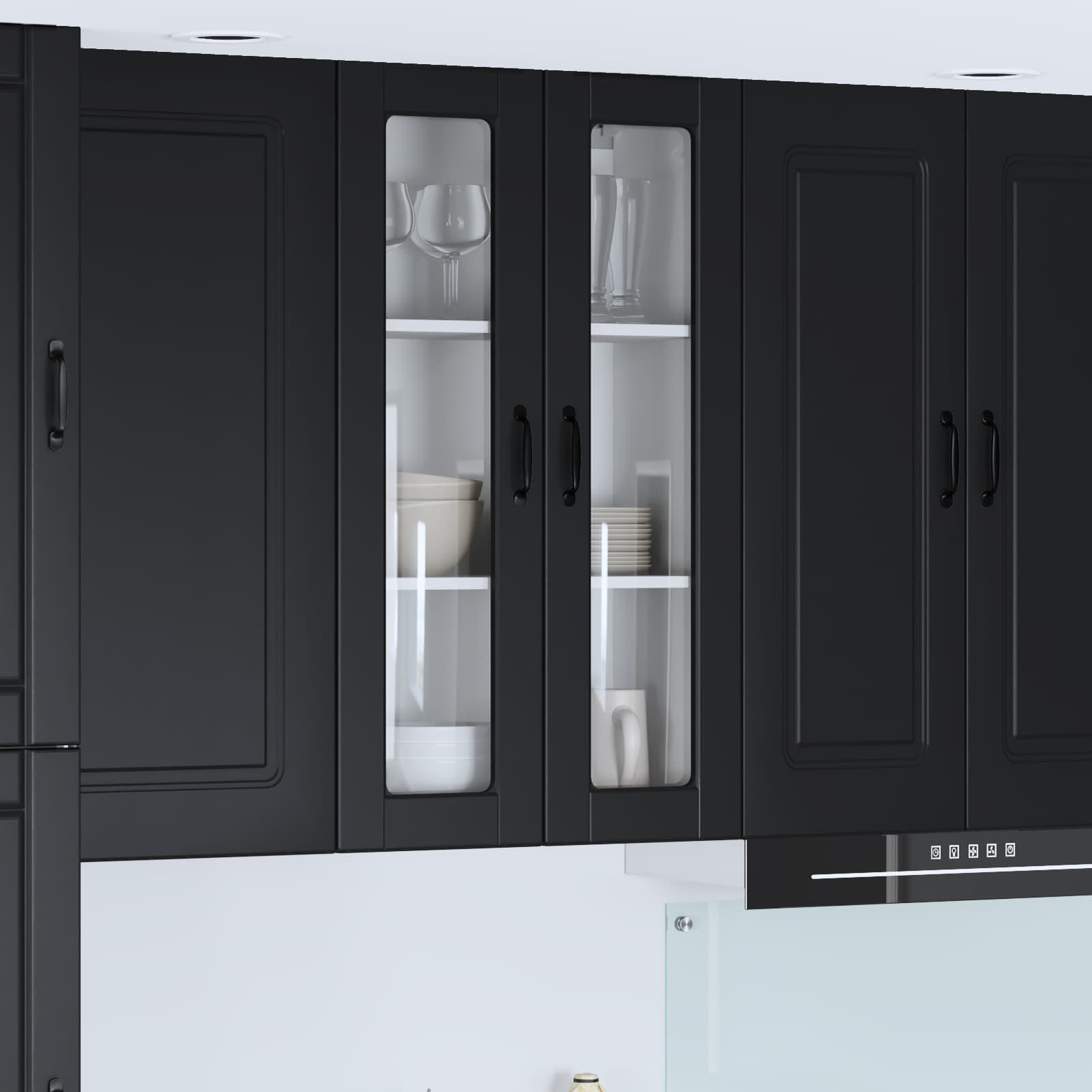 Wand Glas Kasten Porto Bewerkt Hout Zwart