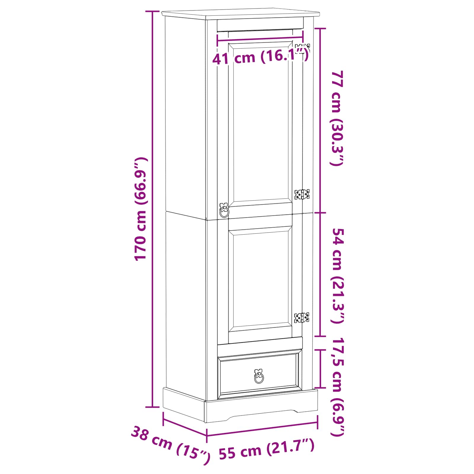 Kasten Met Lade 55 X 38 X 170 Cm Massief Grenenhout
