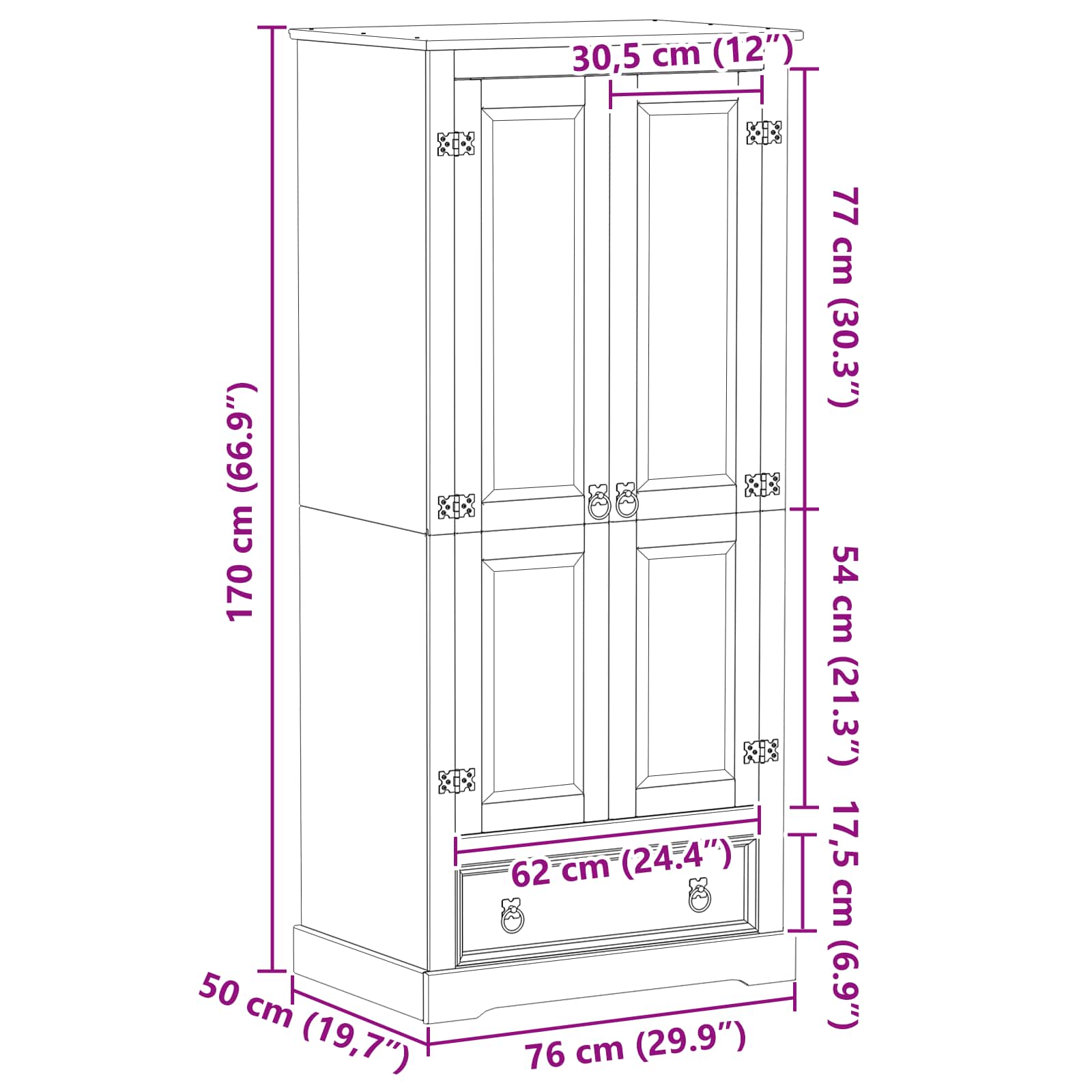 Kasten Met Lade 76 X 50 X 170 Cm Massief Grenenhout