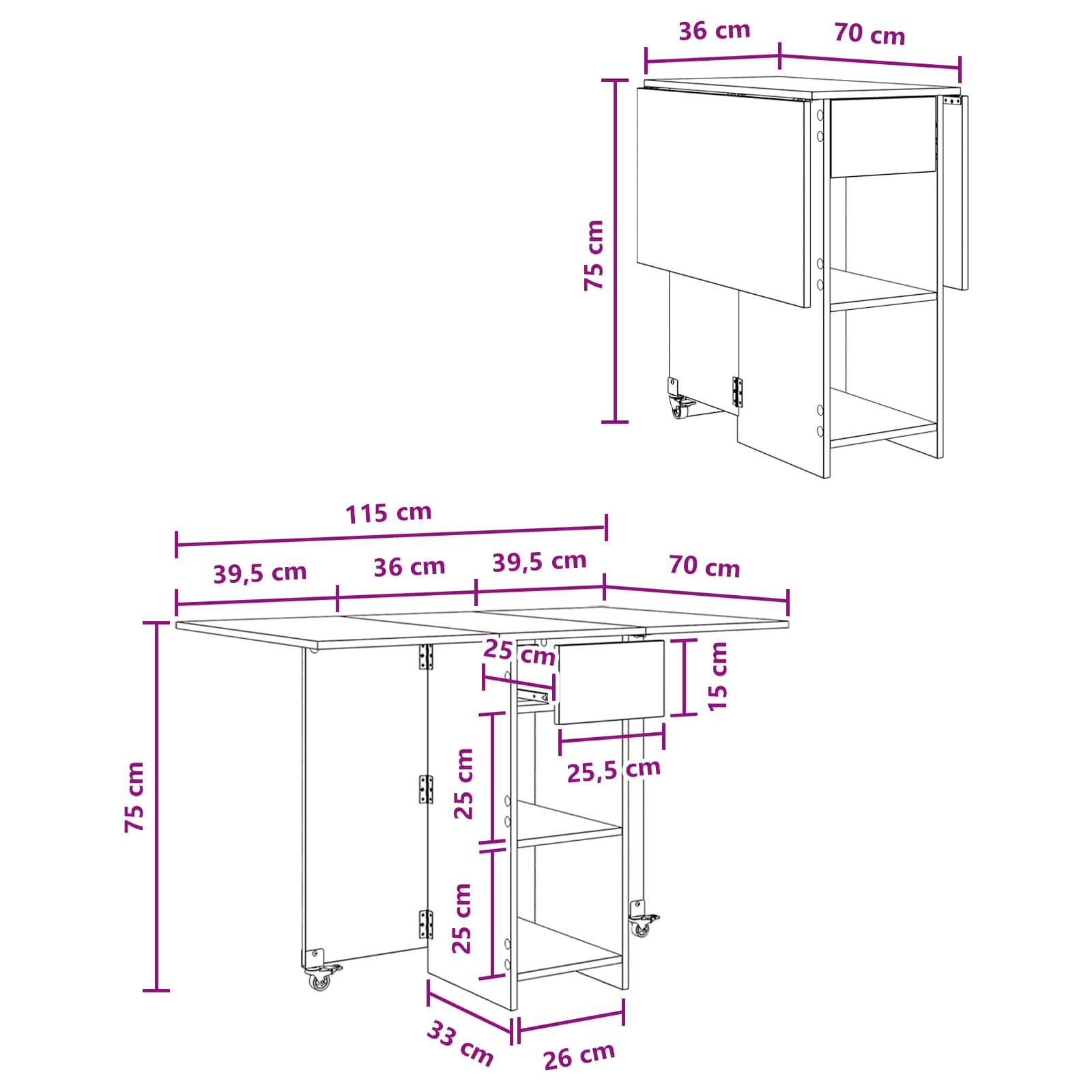 Eettafel 115 X 70 X 75 Cm Bewerkt Hout