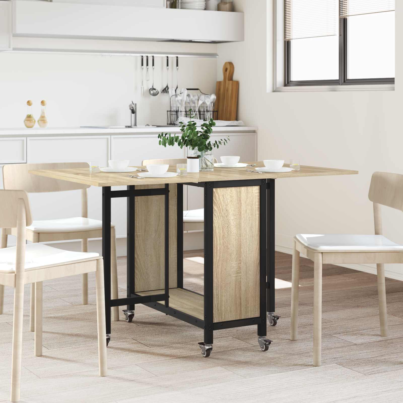 Opvouwbare Eettafel Met Wielen 130 X 80 X 76,5 Cm Staal Pb