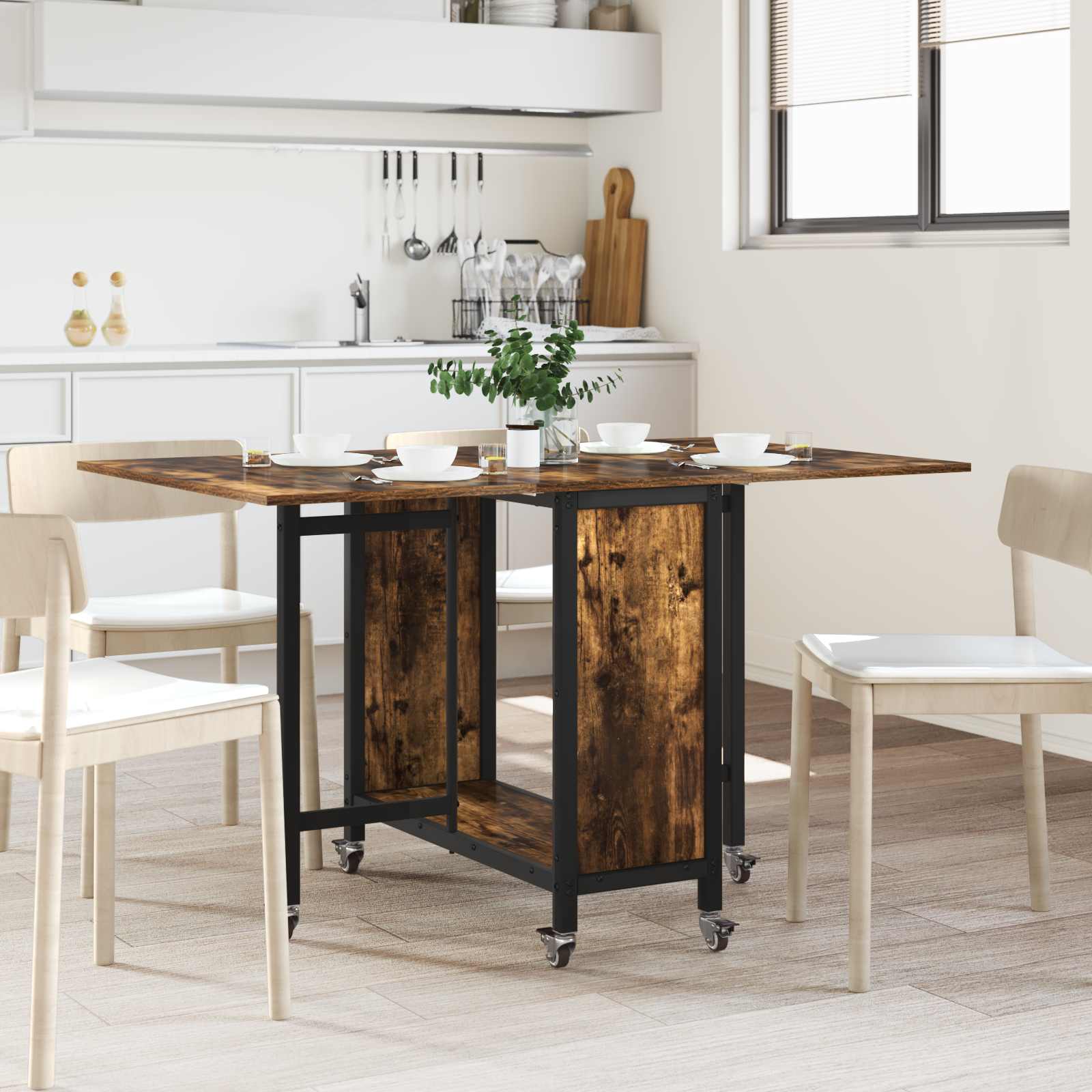 Opvouwbare Eettafel Met Wielen 130 X 80 X 76,5 Cm Staal Pb