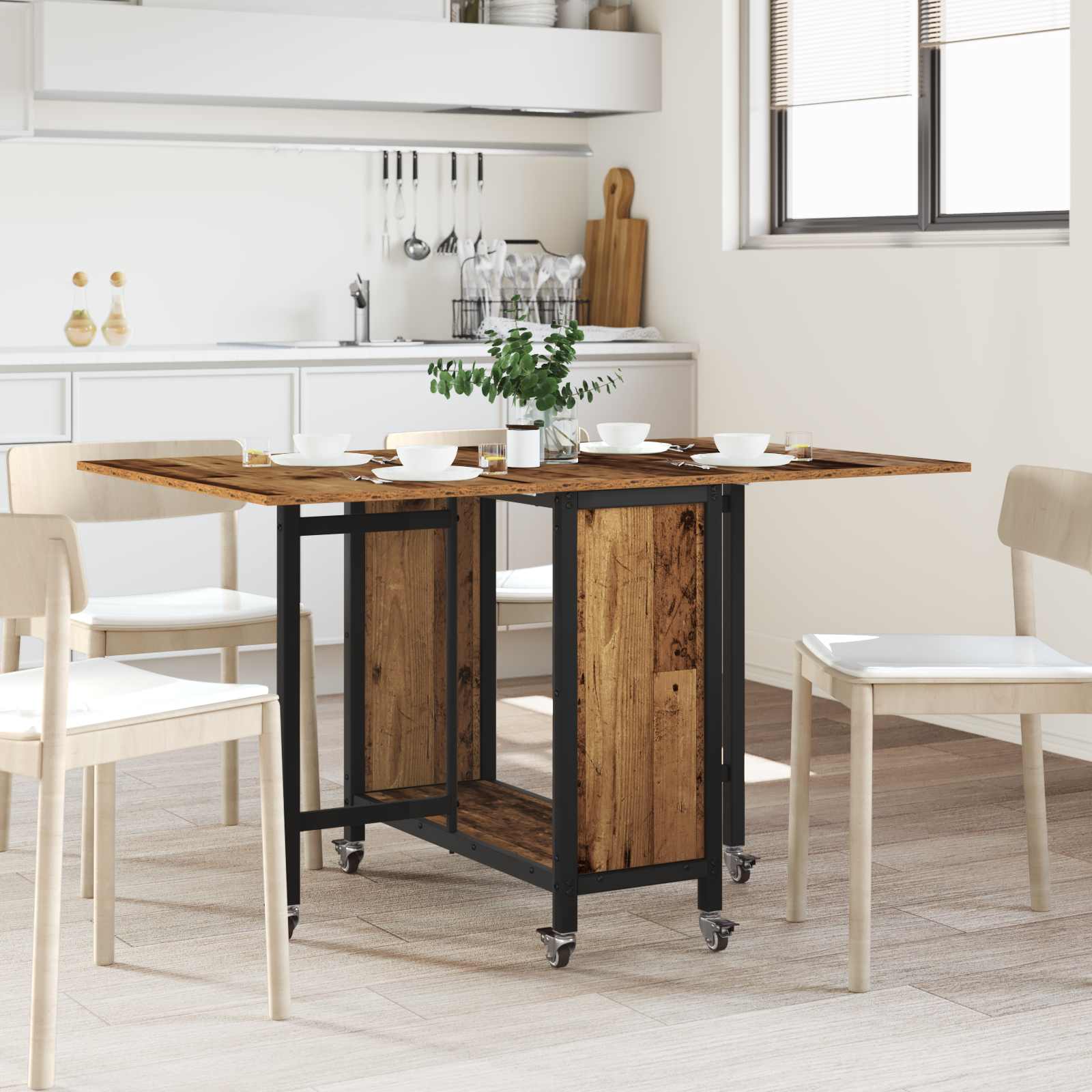 Opvouwbare Eettafel Met Wielen 130 X 80 X 76,5 Cm Staal Pb