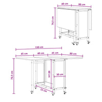 Opvouwbare Eettafel Met Wielen 130 X 80 X 76,5 Cm Staal Pb