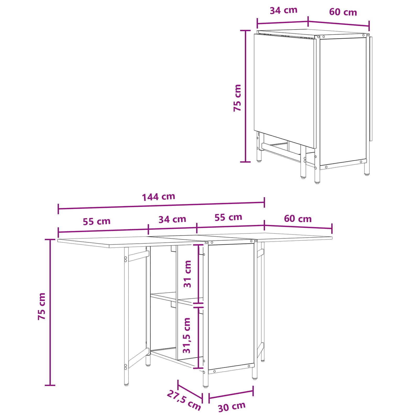 Eettafel 144 X 60 X 75 Cm Bewerkt Hout