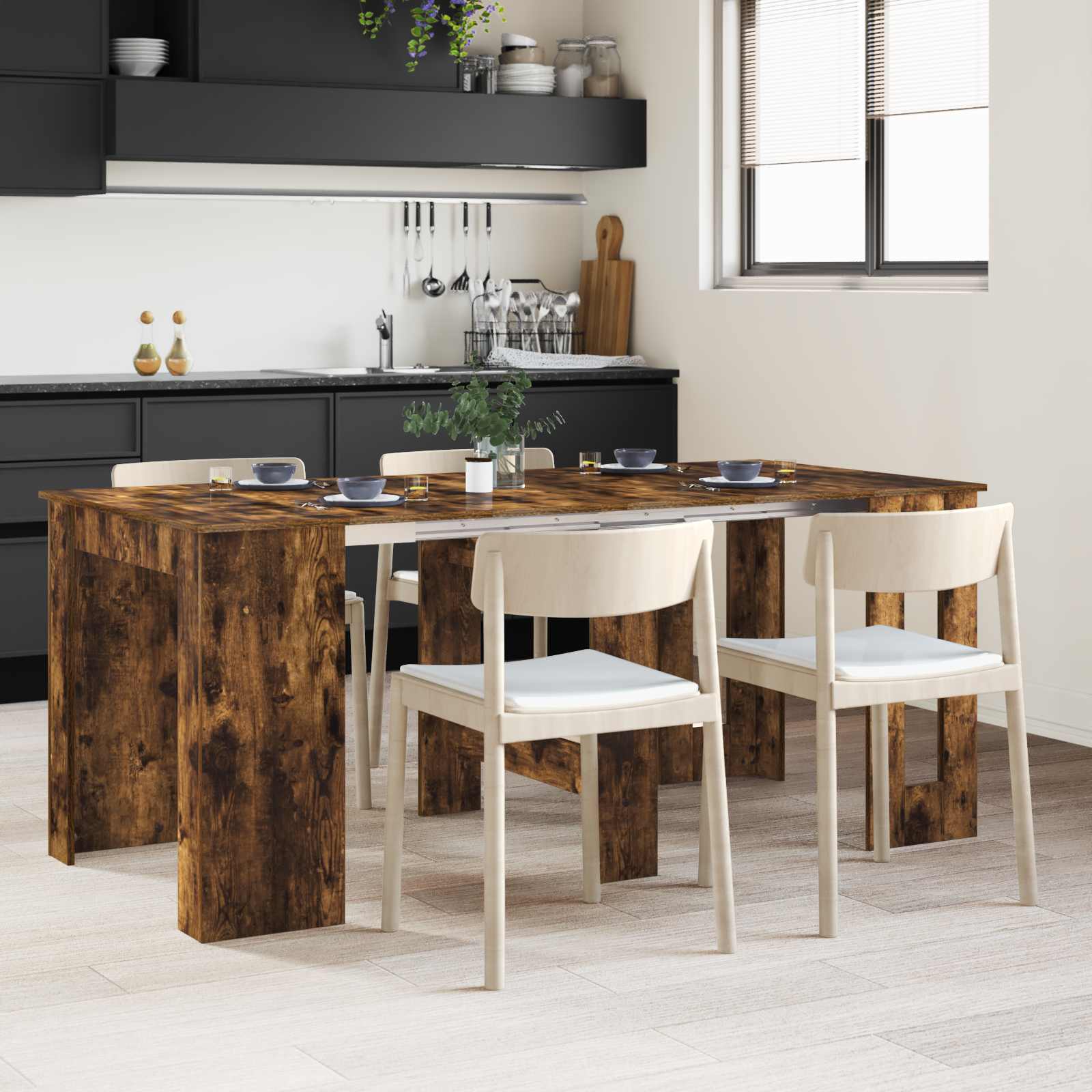 Eettafel 240 X 85 X 75 Cm Bewerkt Hout Rechthoekig