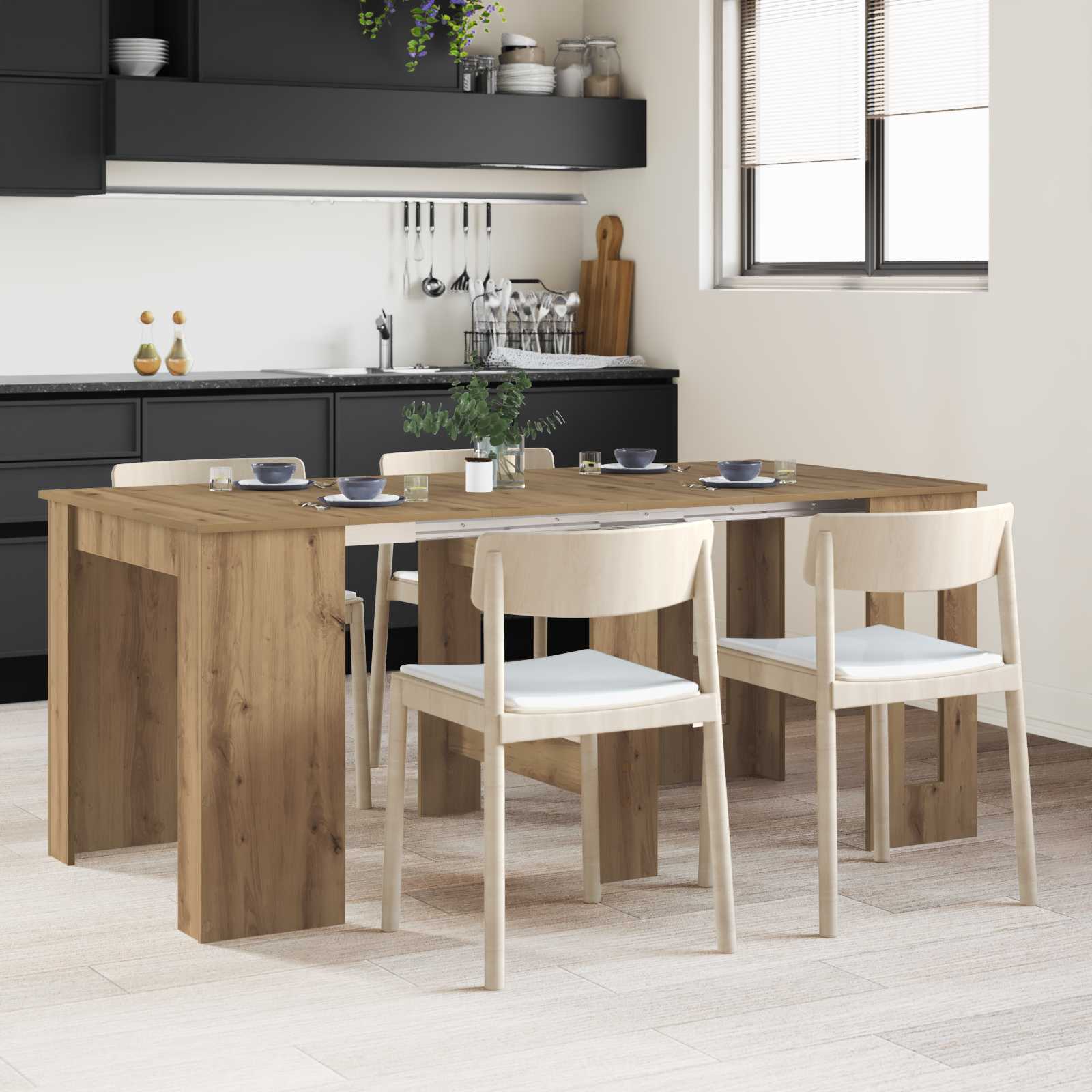 Eettafel 240 X 85 X 75 Cm Bewerkt Hout Rechthoekig