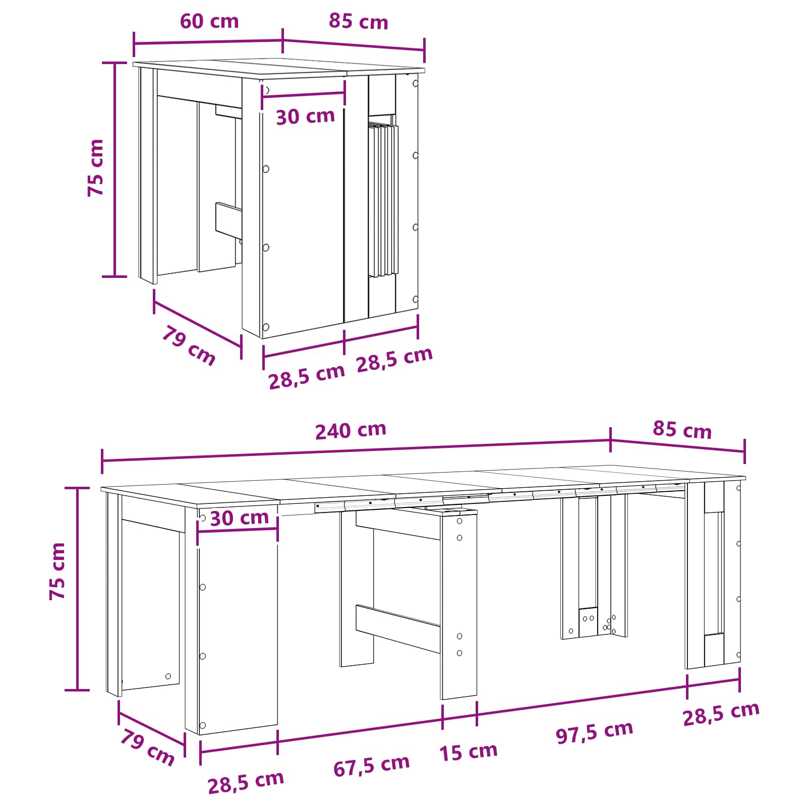 Eettafel 240 X 85 X 75 Cm Bewerkt Hout Rechthoekig