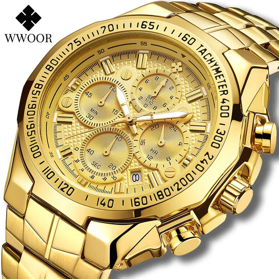 WWOOR Men's Watches Luxury Military Quartz Stainless Steel Old Watch Waterproof Chronograph Luminous Watch For Men Reloj Hombre