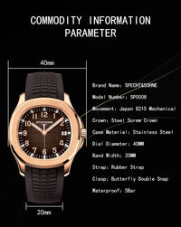 Specht&Sohne Brand Automatic Mechanical Watches Sports Wristwatches Green Sapphire Luminous 50M Waterproof  Relogio Masculino