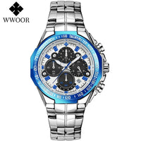 WWOOR Men's Watches Luxury Military Quartz Stainless Steel Old Watch Waterproof Chronograph Luminous Watch For Men Reloj Hombre