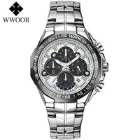 WWOOR Men's Watches Luxury Military Quartz Stainless Steel Old Watch Waterproof Chronograph Luminous Watch For Men Reloj Hombre