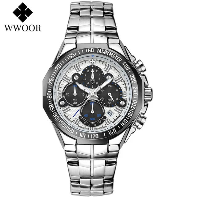 WWOOR Men's Watches Luxury Military Quartz Stainless Steel Old Watch Waterproof Chronograph Luminous Watch For Men Reloj Hombre