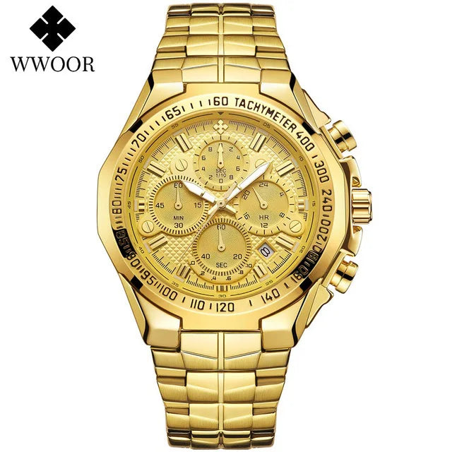 WWOOR Men's Watches Luxury Military Quartz Stainless Steel Old Watch Waterproof Chronograph Luminous Watch For Men Reloj Hombre