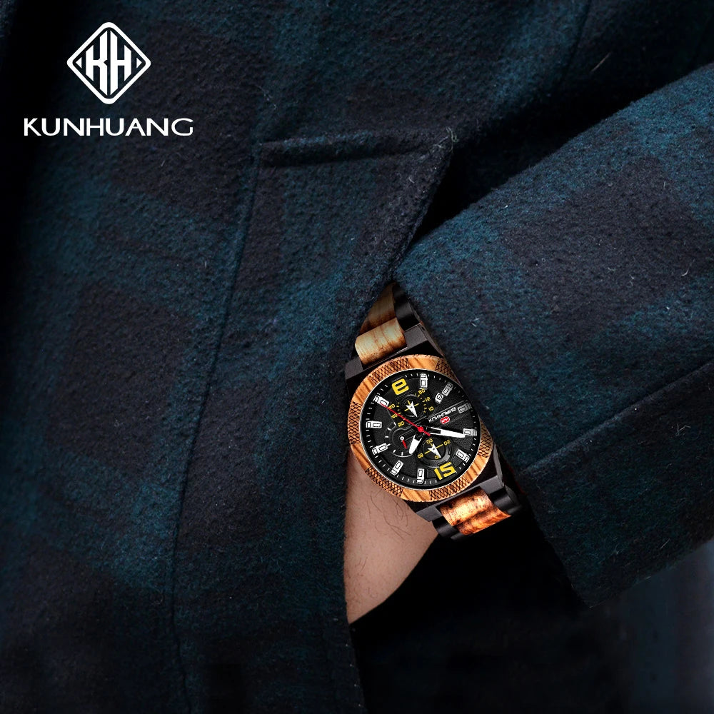 Men's Wood Watches Luxury Luminous Multi-function Wooden Watch Men's Quartz Retro Watch Men Fashion Sport Timepieces Relogio