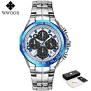 WWOOR Men's Watches Luxury Military Quartz Stainless Steel Old Watch Waterproof Chronograph Luminous Watch For Men Reloj Hombre