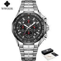 WWOOR Men's Watches Luxury Military Quartz Stainless Steel Old Watch Waterproof Chronograph Luminous Watch For Men Reloj Hombre