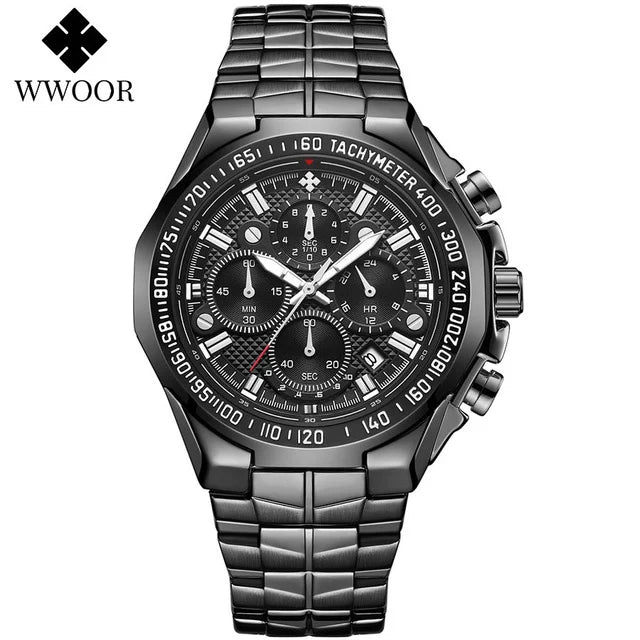 WWOOR Men's Watches Luxury Military Quartz Stainless Steel Old Watch Waterproof Chronograph Luminous Watch For Men Reloj Hombre