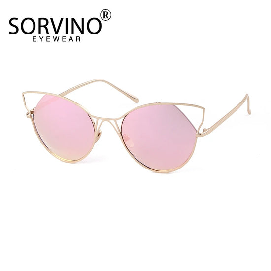 SORVINO Vintage Cat Eye Women Hollow Out Sunglasses Brand Designer Pink Sun Glasses Metal Frame Mirror Lens Eyewear Shades UV400