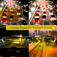 AOWEAR Mens Polarized Night Vision Glasses for Night Driving Rimless Aluminium Yellow Sunglasses Night Driver Anti-glare Eyewear