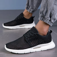 Men's Shoes White Mesh Sneakers New Summer Lightweight Casual Shoes Hiking Comfortable Tennis Shoes Lace Up Outdoor Running Shoe
